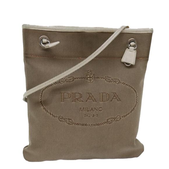 PRADA Shoulder Bag Canvas Beige - Picture 1 of 12